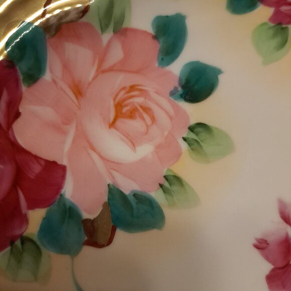 Vintage Hand Painted Porcelain Floral Roses 9.5" Luncheon Salad Dinner Plate - Picture 9 of 12